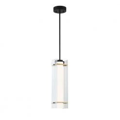 Midnight Gold 16-Watt Integrated LED Black Coal Cylinder Pendant with Etched White Glass Shade by George Kovacs