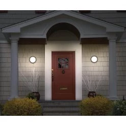 Shorebreaker 10 in. Black Round LED Outdoor Bulkhead Light Nautical Coastal Wall or Ceiling 800 Lumens 3000K Soft White by ETi -ETi Sales black eti bulkhead lights 50405112 40 1000