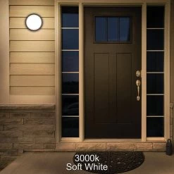 Shorebreaker 10 in. Black Round LED Outdoor Bulkhead Light Nautical Coastal Wall or Ceiling 800 Lumens 3000K Soft White by ETi -ETi Sales black eti bulkhead lights 50405112 a0 1000