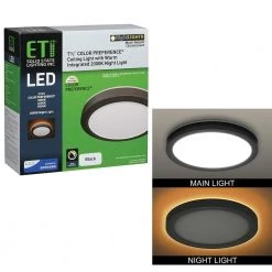7.5 in. Black Round Color Selectable CCT LED Flush Mount with Night Light Feature Ceiling Light 800 Lumens by ETi