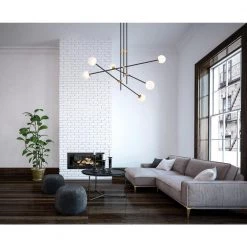 6-Light Black and Aged Brass Chandelier with Etched Opal Glass by George Kovacs -ETi Sales black with aged brass george kovacs chandeliers p8151 681 1f 1000