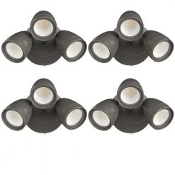 3-Head Bronze Outdoor Integrated LED Security Flood Light 1800 - 3600 Lumen Boost Dusk-to-Dawn Photocell 4000K (4 Pack) by ETi