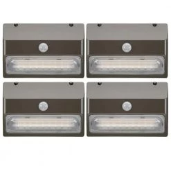 9 in. 150-Watt Equivalent Integrated LED Bronze Motion Sensor Wall Pack Light Dusk to Dawn Lumen Boost (4-Pack) by ETi