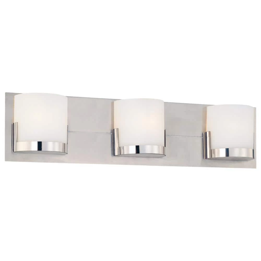 Convex 3-Light Chrome Glass Holders with Brushed Aluminum Backplate Bath Light by George Kovacs 1 Convex 3-Light Chrome Glass Holders with Brushed Aluminum Backplate Bath Light by George Kovacs