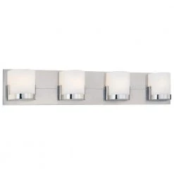 Convex 4-Light Chrome Glass Holders with Brushed Aluminum Backplate Bath Light by George Kovacs