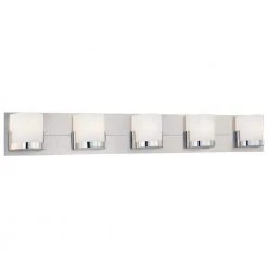 Convex 5-Light Chrome Glass Holders with Brushed Aluminum Back Plate Bath Light by George Kovacs