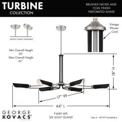 Turbine 6-Light Brushed Nickel and Coal Island Chandelier with Steel Shades by George Kovacs -ETi Sales brushed nickel and coal george kovacs chandeliers p1697 691 1f 1000