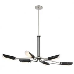 Turbine 6-Light Brushed Nickel and Coal Island Chandelier with Steel Shades by George Kovacs