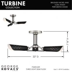 Turbine 22 in. 3-Light Brushed Nickel and Coal Semi-Flush Mount by George Kovacs -ETi Sales brushed nickel and coal george kovacs flush mount lights p1693 691 1f 1000