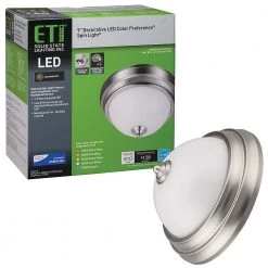 Spin Light 9 in. 11.5-Watts Brushed Nickel Color Changing 2700K to 5000K LED Flush Mount Ceiling Light Dimmable by ETi