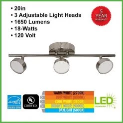 20 in. 3-Light Brushed Nickel Adjustable Color Temperature and Heads Integrated LED Fixed Track Lighting Kit (8-Pack) by ETi -ETi Sales brushed nickel eti track lighting kits 534011030 8pk e1 1000