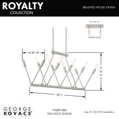 Royalty 10-Light Brushed Nickel Island Chandelier by George Kovacs -ETi Sales brushed nickel george kovacs chandeliers p1689 084 4f 1000