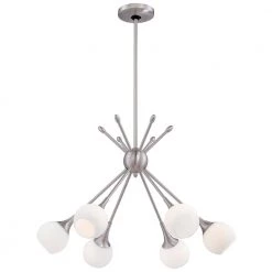 Pontil 6-Light Brushed Nickel Chandelier with Etched Opal Glass Shade by George Kovacs