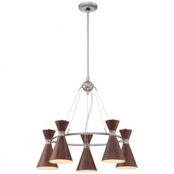 Conic 5-Light Brushed Nickel Chandelier with Distressed Koa Metal Shade by George Kovacs