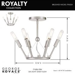 Royalty 12.75 in. 6-Light Brushed Nickel Semi-Flush Mount by George Kovacs -ETi Sales brushed nickel george kovacs flush mount lights p1686 084 1f 1000