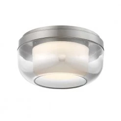 First Encounter 10 in. 1-Light Brushed Nickel LED Flush Mount with Etched White and Silver Gradient Outside Glass Shade by George Kovacs