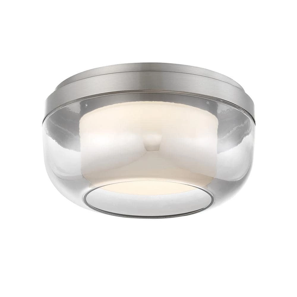 First Encounter 10 in. 1-Light Brushed Nickel LED Flush Mount with Etched White and Silver Gradient Outside Glass Shade by George Kovacs 1 First Encounter 10 in. 1-Light Brushed Nickel LED Flush Mount with Etched White and Silver Gradient Outside Glass Shade by George Kovacs