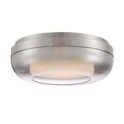 First Encounter 15 in. 1-Light Brushed Nickel LED Flush Mount with Etched White and Silver Gradient Outside Glass Shade by George Kovacs