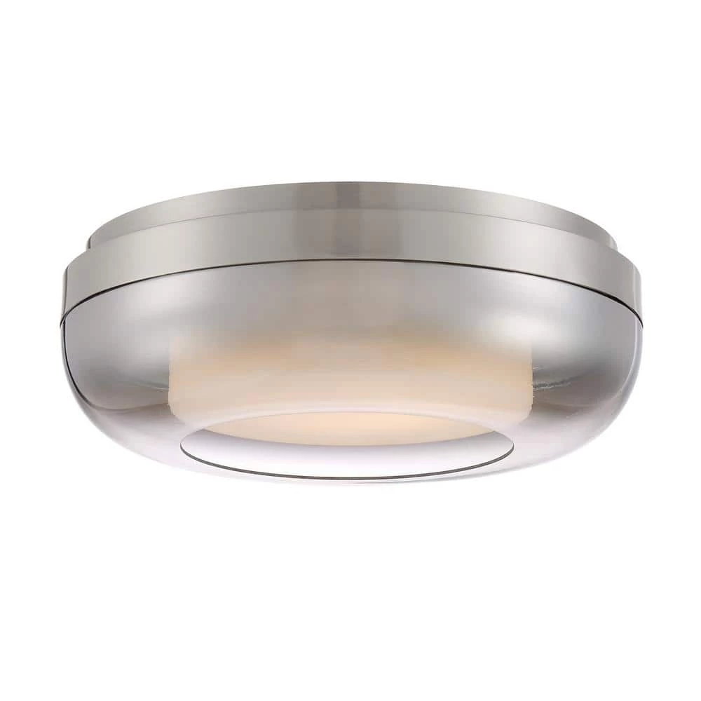 First Encounter 15 in. 1-Light Brushed Nickel LED Flush Mount with Etched White and Silver Gradient Outside Glass Shade by George Kovacs 1 First Encounter 15 in. 1-Light Brushed Nickel LED Flush Mount with Etched White and Silver Gradient Outside Glass Shade by George Kovacs