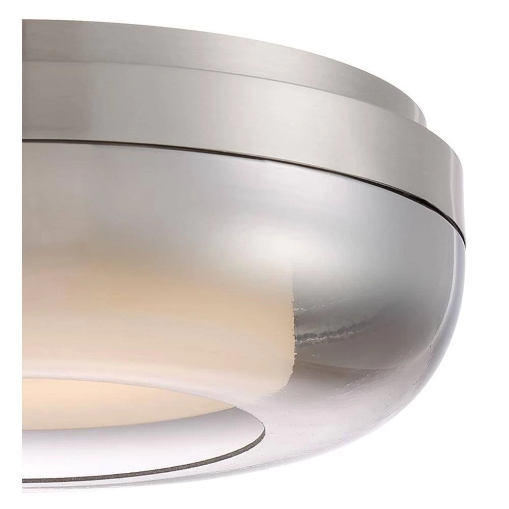 First Encounter 15 in. 1-Light Brushed Nickel LED Flush Mount with Etched White and Silver Gradient Outside Glass Shade by George Kovacs 2 First Encounter 15 in. 1-Light Brushed Nickel LED Flush Mount with Etched White and Silver Gradient Outside Glass Shade by George Kovacs - Image 2