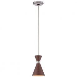 Conic 1-Light Brushed Nickel Mini Pendant with Distressed Koa Metal Shade by George Kovacs