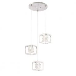 San Marin 35-Watt Integrated LED Brushed Nickel Square Mini Pendant with Clear Glass Cube Shades by George Kovacs