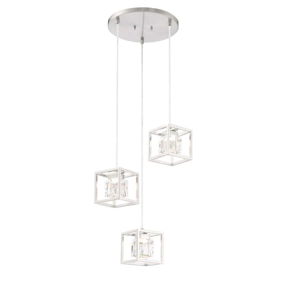 San Marin 35-Watt Integrated LED Brushed Nickel Square Mini Pendant with Clear Glass Cube Shades by George Kovacs 1 San Marin 35-Watt Integrated LED Brushed Nickel Square Mini Pendant with Clear Glass Cube Shades by George Kovacs
