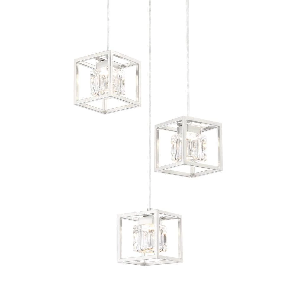 San Marin 35-Watt Integrated LED Brushed Nickel Square Mini Pendant with Clear Glass Cube Shades by George Kovacs 2 San Marin 35-Watt Integrated LED Brushed Nickel Square Mini Pendant with Clear Glass Cube Shades by George Kovacs - Image 2