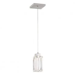 Putnam Place 35-Watt Integrated LED Brushed Nickel Square Mini Pendant with Clear Glass Cube Shade by George Kovacs