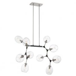 Nexpo 10-Light Brushed Nickel with Coal Accents Island Chandelier with Clear Glass Shades by George Kovacs