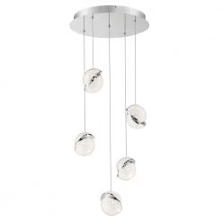 Silver Slice 200-Watt Equivalence Integrated LED Chrome Pendant with Crystal Shades by George Kovacs