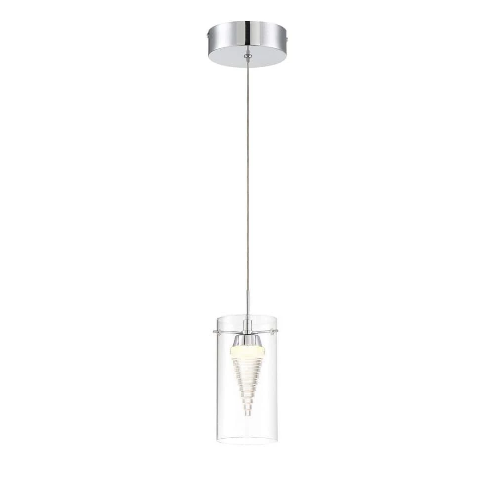 Funnel Cloud 40-Watt Equivalence Integrated LED Chrome Mini Pendant with Clear Glass Shade by George Kovacs 1 Funnel Cloud 40-Watt Equivalence Integrated LED Chrome Mini Pendant with Clear Glass Shade by George Kovacs