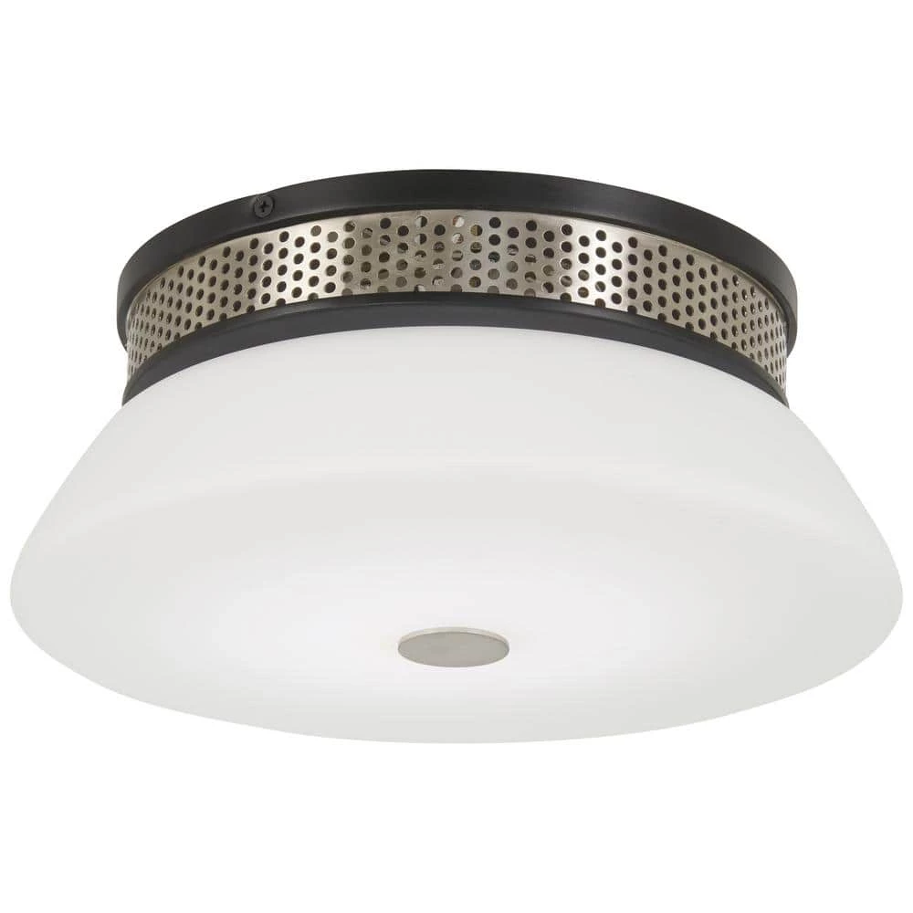 Tauten 12 in. 1-Light Coal and Brushed Nickel LED Flush Mount with Etched Opal Glass Shade by George Kovacs 1 Tauten 12 in. 1-Light Coal and Brushed Nickel LED Flush Mount with Etched Opal Glass Shade by George Kovacs