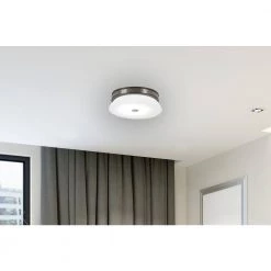 Tauten 15 in. 1-Light Coal and Brushed Nickel LED Flush Mount with Etched Opal Glass Shade by George Kovacs -ETi Sales coal and brushed nickel george kovacs flush mount lights p955 691 l 4f 1000