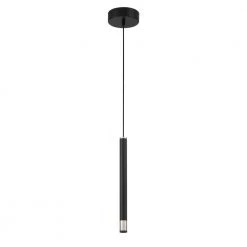 Wand 30-Watt Equivalence Integrated LED Coal and Brushed Nickel Cylinder Mini Pendant with Clear Acrylic Shade by George Kovacs