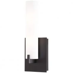 Tube 4.75 in. 2-Light Coal Black Wall Sconce with Etched White Glass Shade by George Kovacs
