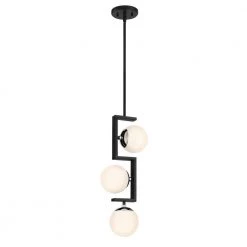 Alluria II 3-Light Coal and Polished Nickel Geometric Pendant Light with Etched White Glass Shades by George Kovacs