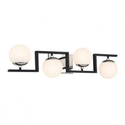 Alluria II 31 in. 4-Light Coal and Polished Nickel Vanity Light with Etched White Glass Shades by George Kovacs