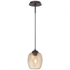 Bubble 1-Light Copper Bronze Patina Pendant with Teak Glass Convertible to Wall Sconce by George Kovacs