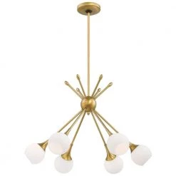 Pontil 6-Light Honey Gold Chandelier with Etched Opal Glass Shade by George Kovacs