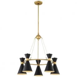Conic 5-Light Honey Gold Pendant with Matte Black Shade by George Kovacs