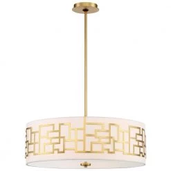 Alecia's Necklace 4-Light Honey Gold Pendant with White Linen Shade by George Kovacs