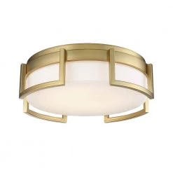 Bezel Set 10 in. 1-Light Honey Gold LED Flush Mount with Etched White Glass by George Kovacs