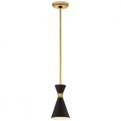 Conic 1-Light Honey Gold Mini Pendant with Matte Black Shade by George Kovacs