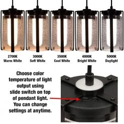 Integrated LED Matte Black Pendant Light Kitchen Remodel Lighting Adjust Color Temp w/ Night Light Seeded Glass (4-Pack) by ETi -ETi Sales matte black 4 pack eti pendant lights 547041110 4pk 1d 1000