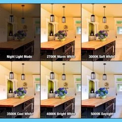 Integrated LED Matte Black Pendant Light Kitchen Remodel Lighting Adjust Color Temp w/ Night Light Seeded Glass (4-Pack) by ETi -ETi Sales matte black 4 pack eti pendant lights 547041110 4pk 40 1000