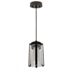 Integrated LED Matte Black Pendant Light Kitchen Remodel Lighting Adjust Color Temp w/ Night Light Seeded Glass (4-Pack) by ETi -ETi Sales matte black 4 pack eti pendant lights 547041110 4pk 44 1000
