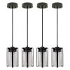 Integrated LED Matte Black Pendant Light Kitchen Remodel Lighting Adjust Color Temp w/ Night Light Seeded Glass (4-Pack) by ETi
