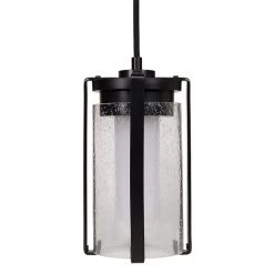 Integrated LED Matte Black Pendant Light Kitchen Remodel Lighting Adjust Color Temp w/ Night Light Seeded Glass (4-Pack) by ETi -ETi Sales matte black 4 pack eti pendant lights 547041110 4pk e1 1000