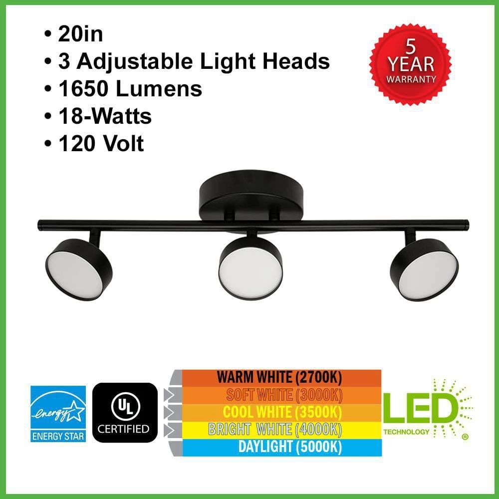 20 in. 3-Light Matte Black Adjustable Color Temperature and Heads Integrated LED Fixed Track Lighting Kit by ETi 2 20 in. 3-Light Matte Black Adjustable Color Temperature and Heads Integrated LED Fixed Track Lighting Kit by ETi - Image 2